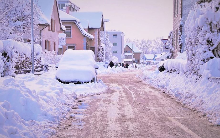 Snowy Street Salt on Roads