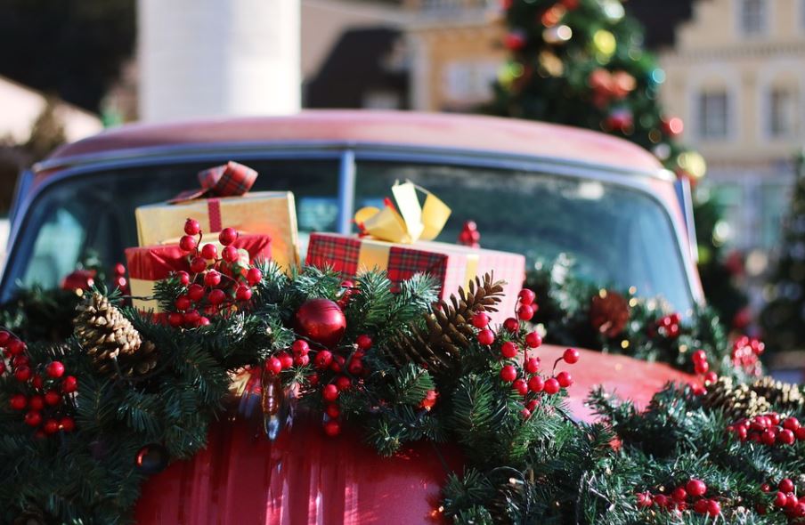 Car Decorated With Christmas Gifts