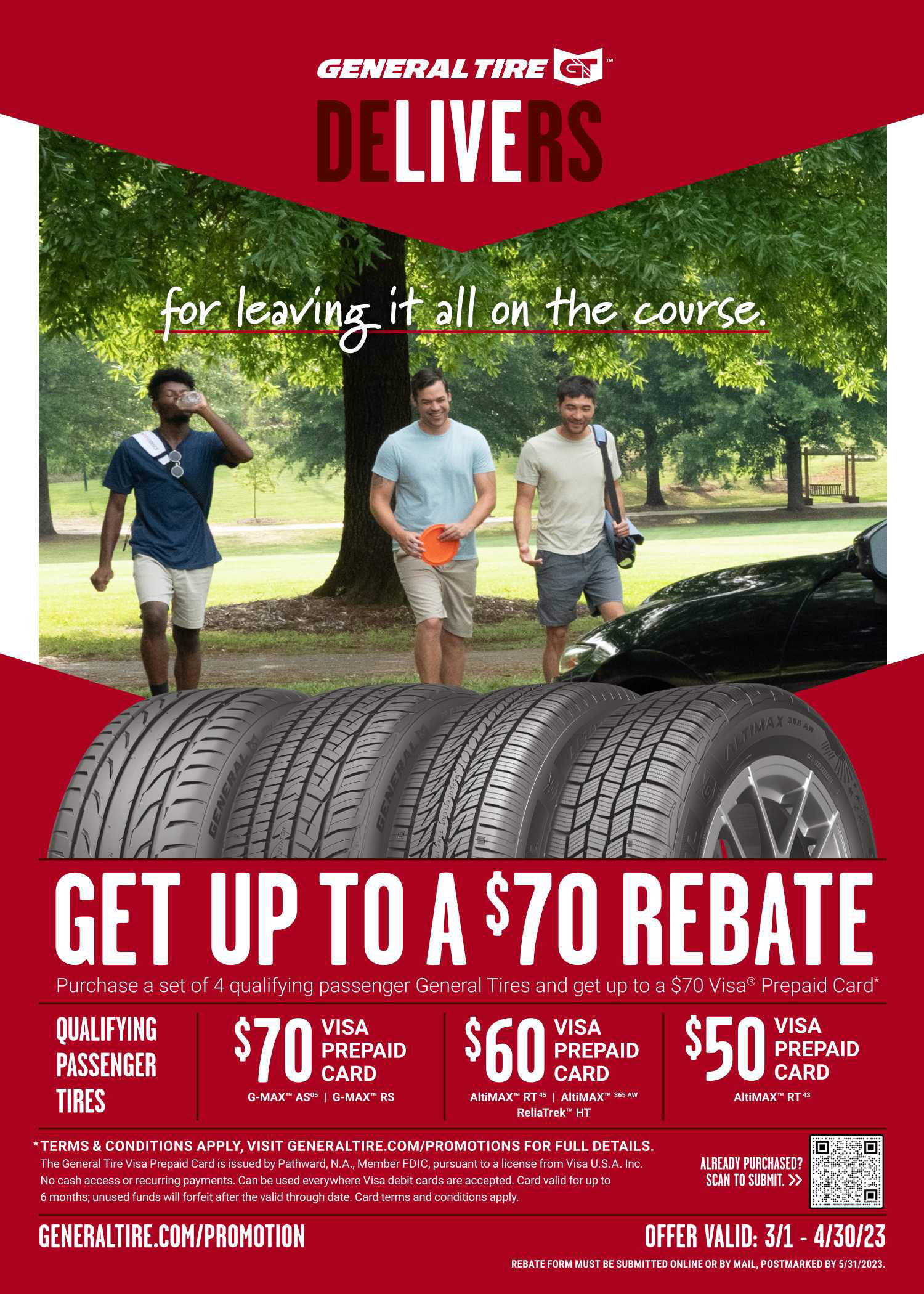General Tire March Rebate - Get up to a $70 rebate - Valid 3/1/2023 - 4/30/2023