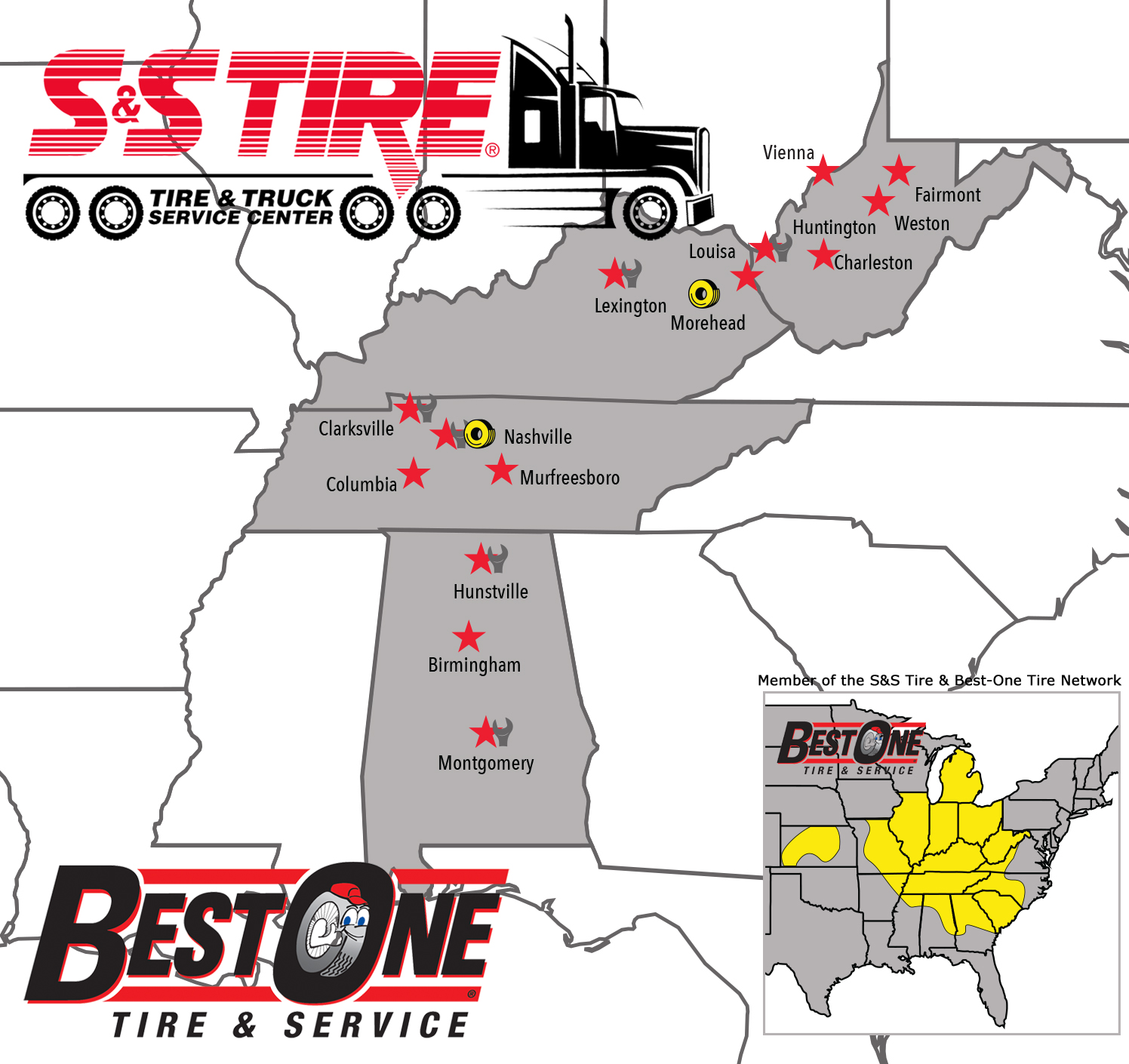 Updated S&S Tire and Best One location map