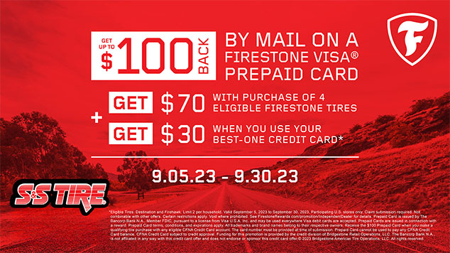Firestone spring summer rebate - Get up $90 back - Offer valid 5/1/2023 - 9/4/2023