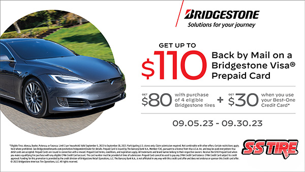 Bridgestone Spring and Summer rebate - Get up to $100 back by mail - Offer valid 5/1/2023 - 9/4/2023