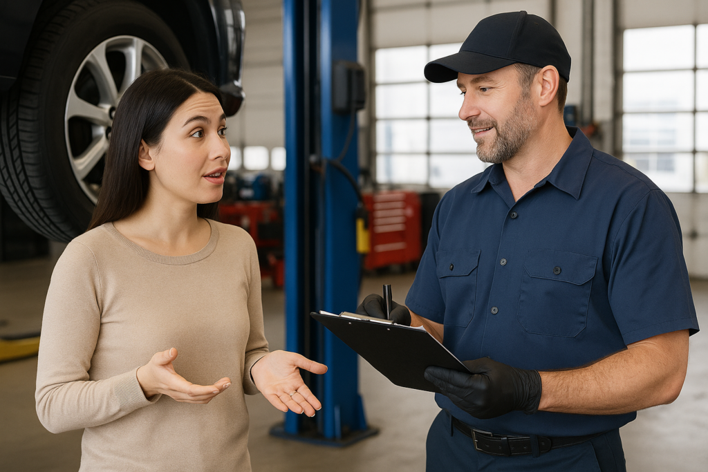 Driver Talking to Auto Service Technician