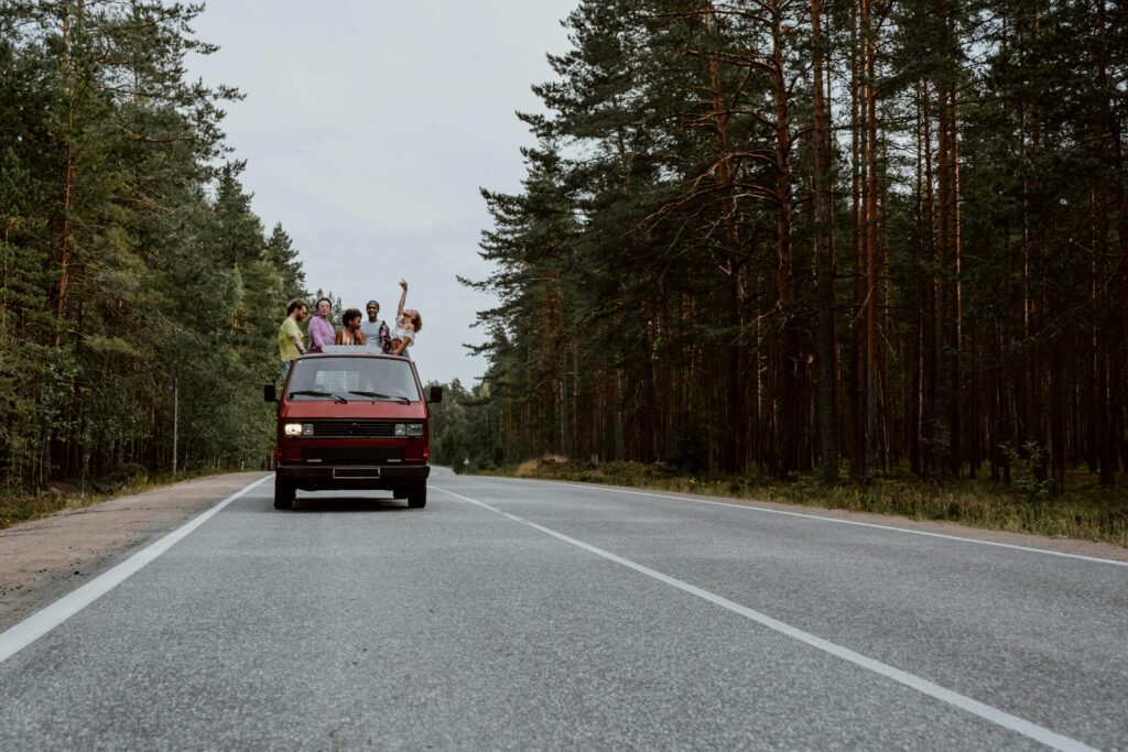 Van with People on a Road Trip