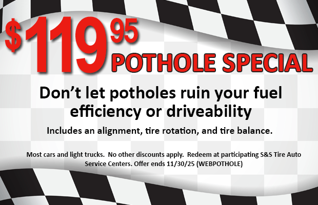$119.95 pothole special includes alignment, tire rotation, and tire balance.